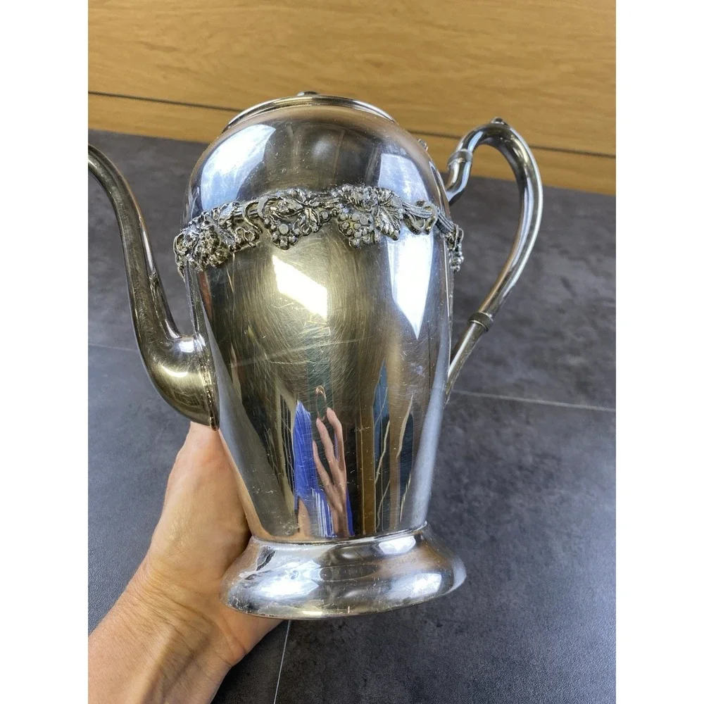 VTG Academy Silver on Copper Grapes & Vines Water Pitcher w/ attach lid